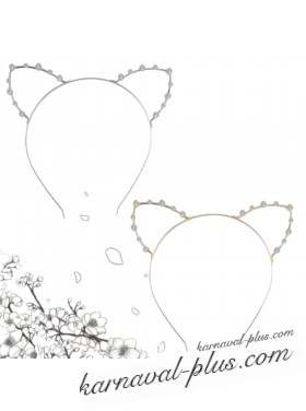 Декоративные Ушки кошки на ободке Металл Стразы, золото/серебро