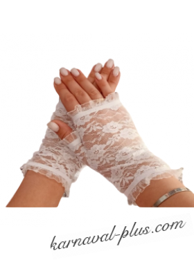 Гипюровые перчатки-митенки без пальцев белые