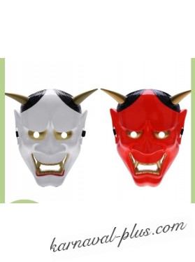 Карнавальная маска пластик Злодей с рогами белая/красная