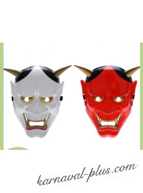 Карнавальная маска пластик Злодей с рогами белая/красная