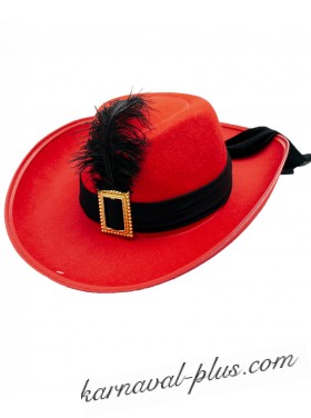 Карнавальная шляпа Мушкетер с пером, красная