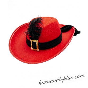 Карнавальная шляпа Мушкетер с пером, красная