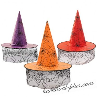 Карнавальная шляпа Ведьма с вуалью и паутиной, цвета микс