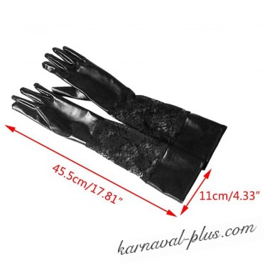 Карнавальные перчатки лаковые с кружевом, 45,5 см