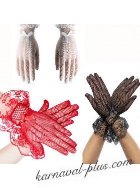 Карнавальные перчатки в сеточку с кружевом, цвета микс