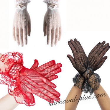 Карнавальные перчатки в сеточку с кружевом, цвета микс