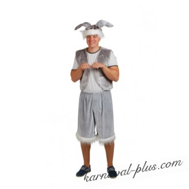 Карнавальный костюм Заяц серый-плюш, взрослый