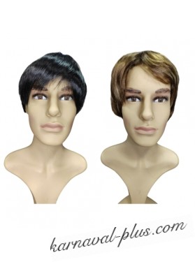 Карнавальный мужской парик с косой челкой, цвет коричневый/черный