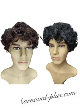 Карнавальный мужской парик с кудрявыми волосами, темно-коричневый/черный