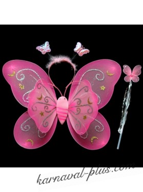 Крылья бабочки двойные с палочкой и ободком, цвет розовый