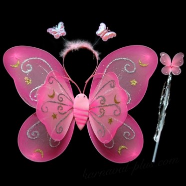 Крылья бабочки двойные с палочкой и ободком, цвета розовый