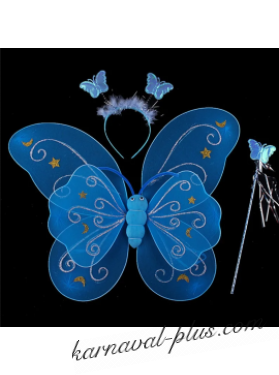 Крылья бабочки двойные с палочкой и ободком, цвет голубой