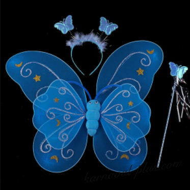 Крылья бабочки двойные с палочкой и ободком, цвет голубой
