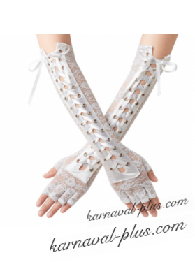 Перчатки без пальцев гипюровые с атласной белой лентой