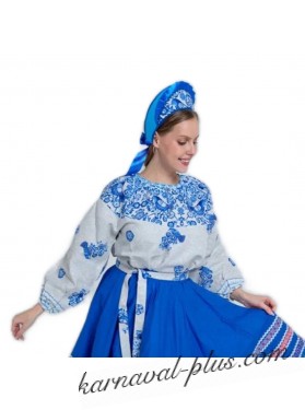 Русско-народная рубаха женская-Гжель-Свиристели