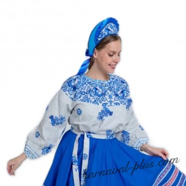 Русско-народная рубаха женская-Гжель-Свиристели