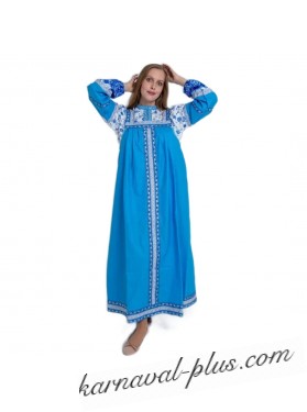 Русско-народный сарафан с блузой женский, цвет небесный