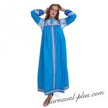 Русско-народный сарафан с блузой женский, цвет небесный