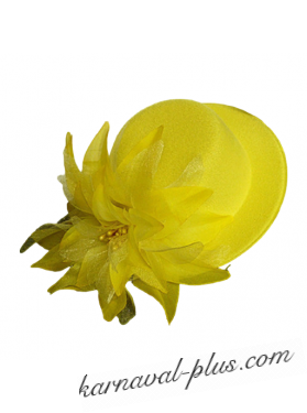 Шляпка вуалетка с цветком и перьями на зажимах, желтая 