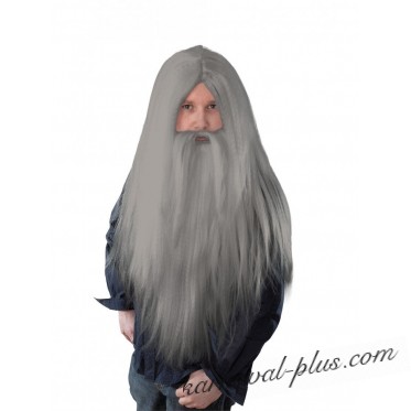 Парик Колдуна длинный серый с бородой